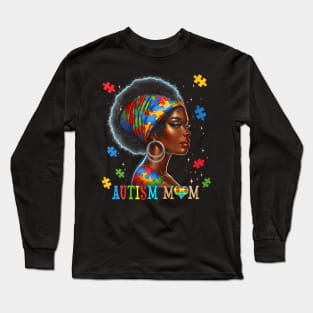 African Black Autism Mom Afro Mother Autism Awareness Mama Long Sleeve T-Shirt